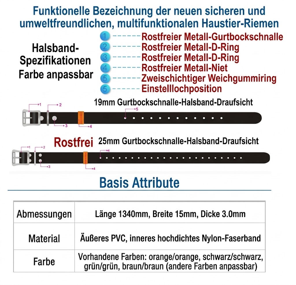 Anwendungsdarstellung – BioThane Hundeleine & Halsband (PVC-beschichtetes Gurtband)