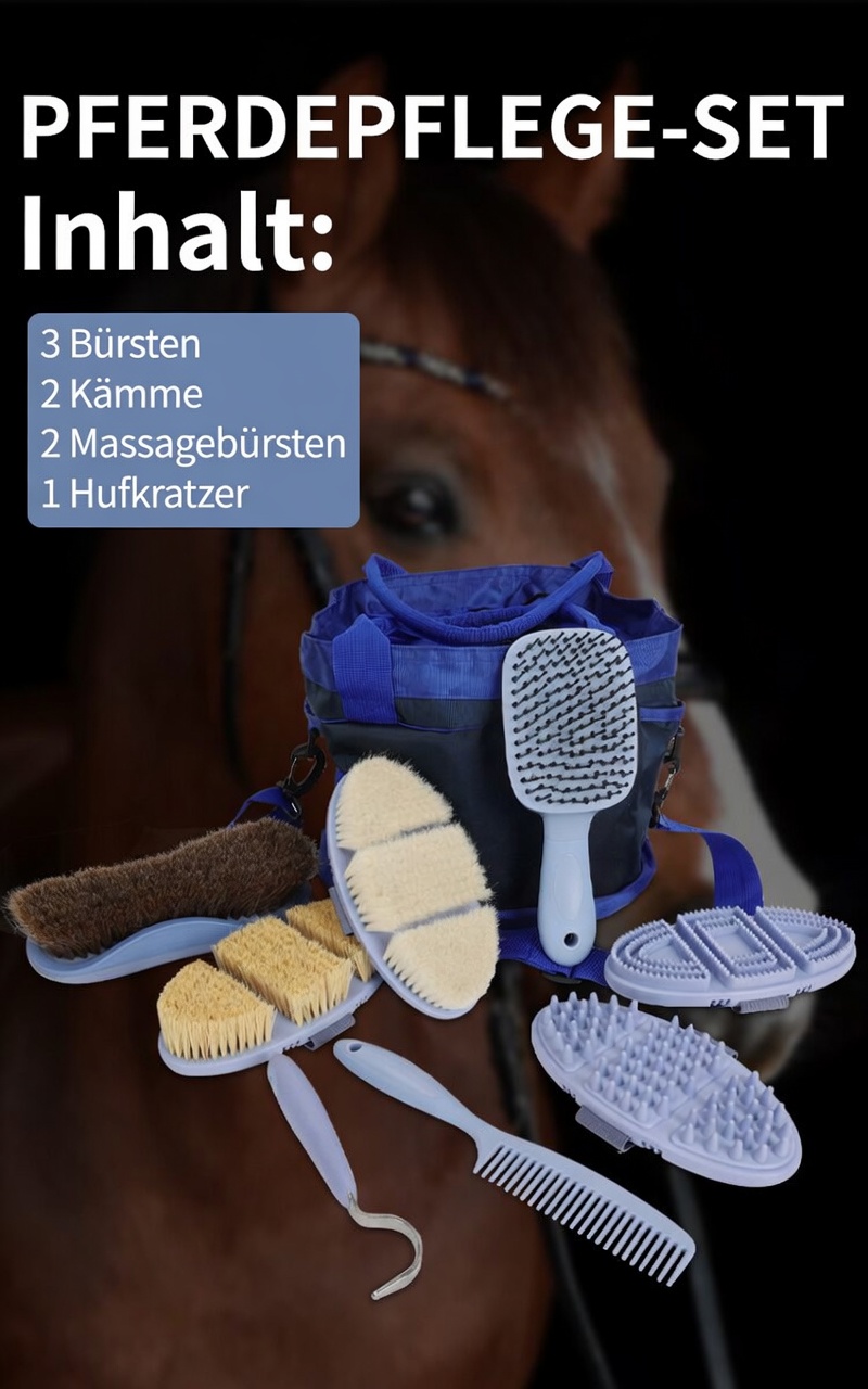 Pferdepflege-Set Komplett mit Putztasche